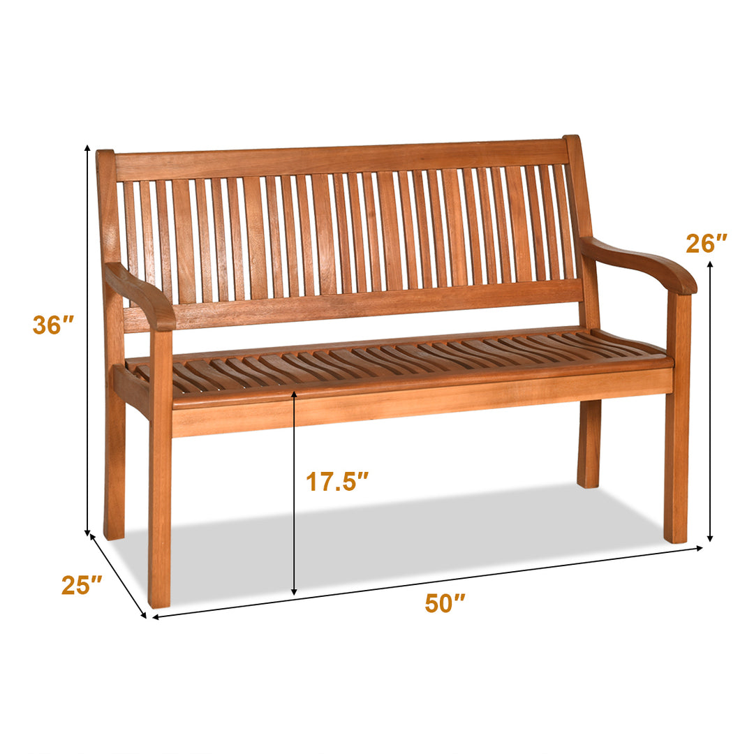 50 Wooden Bench Loveseat Patio Garden Outdoor w/ Armrest and Backrest Image 2