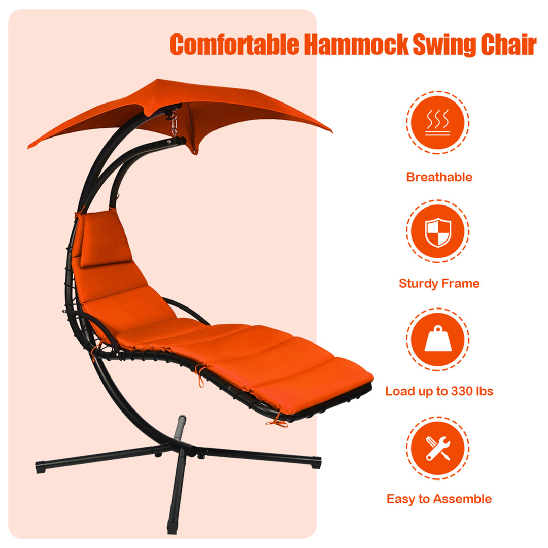 Patio Hammock Swing Chair Hanging Chaise w/ Cushion Pillow Canopy Orange Image 8