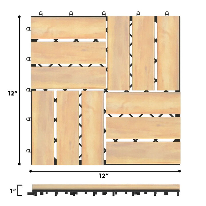 80PCS 12 x 12 Acacia Wood Deck Tiles Interlocking Patio Pavers Check Pattern Image 2