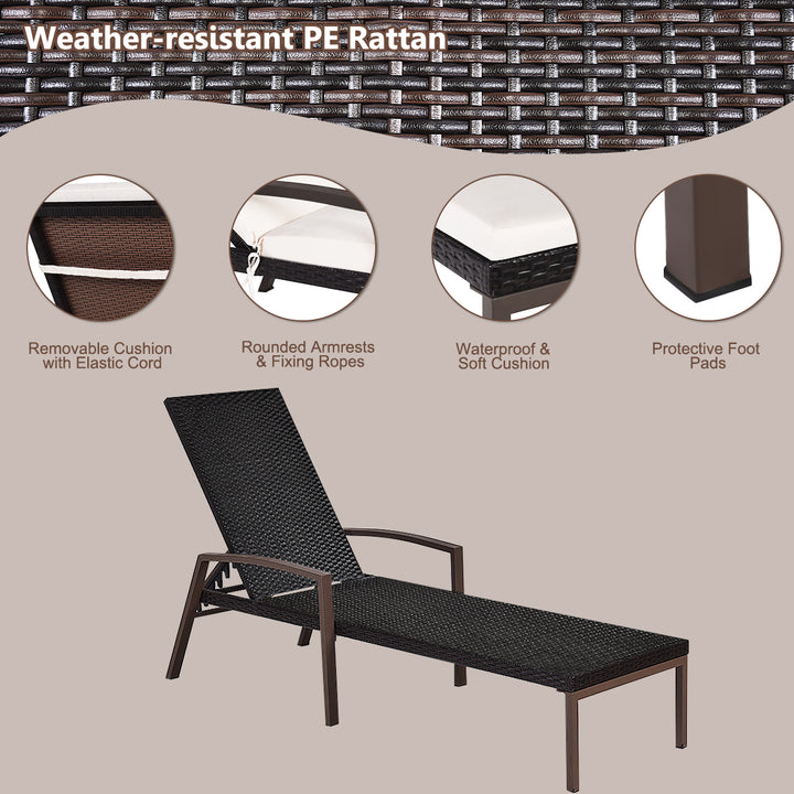 Adjustable Rattan Chaise Recliner Lounge Chair Patio Outdoor w/ Cushion Image 7