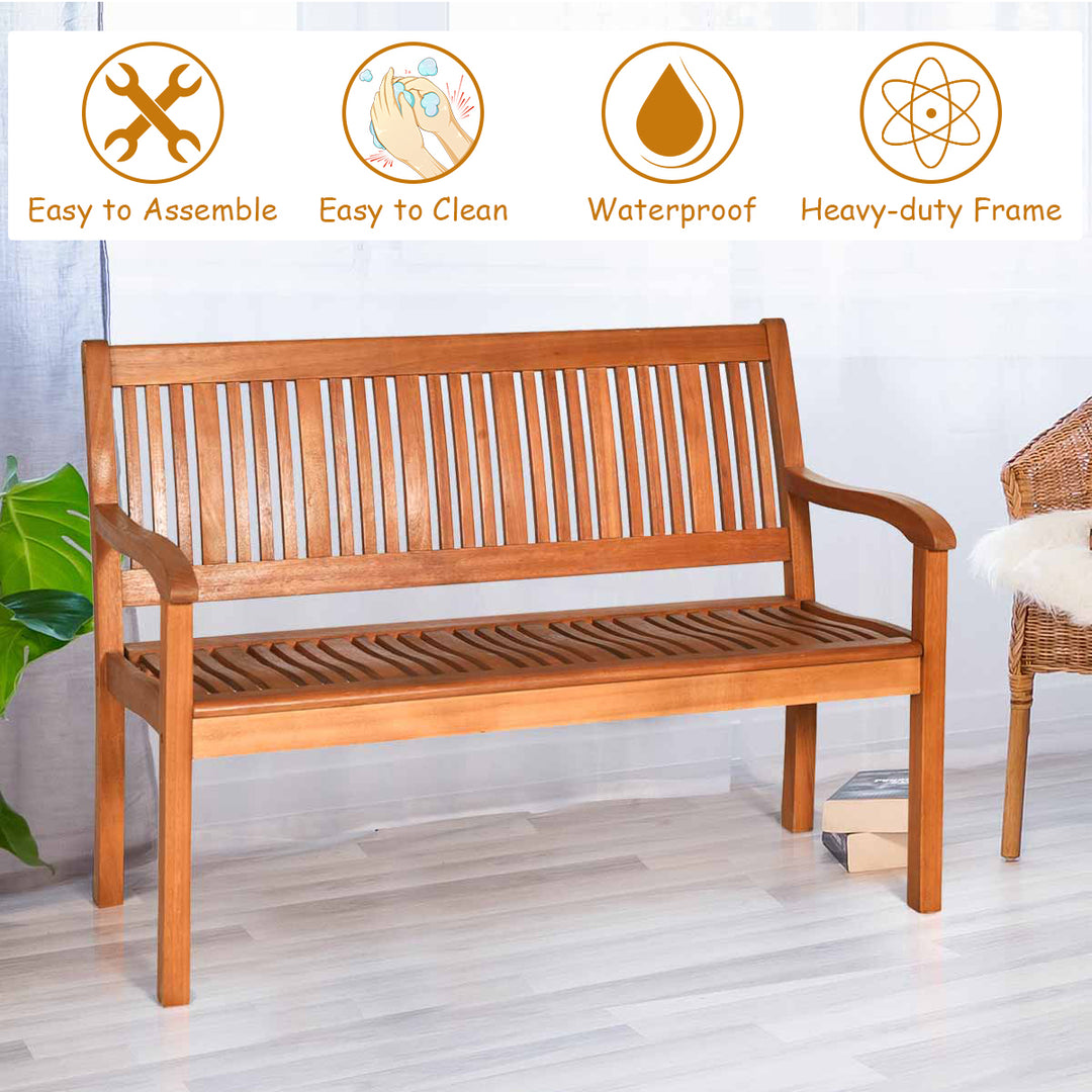 50 Wooden Bench Loveseat Patio Garden Outdoor w/ Armrest and Backrest Image 7