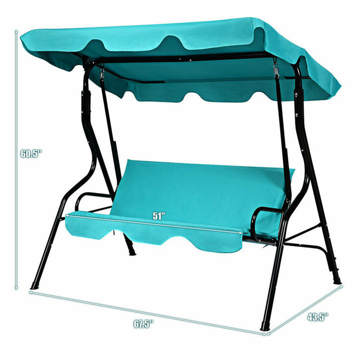 Blue Outdoor Swing Canopy Patio Swing Chair 3-Person Canopy Hammock Image 3