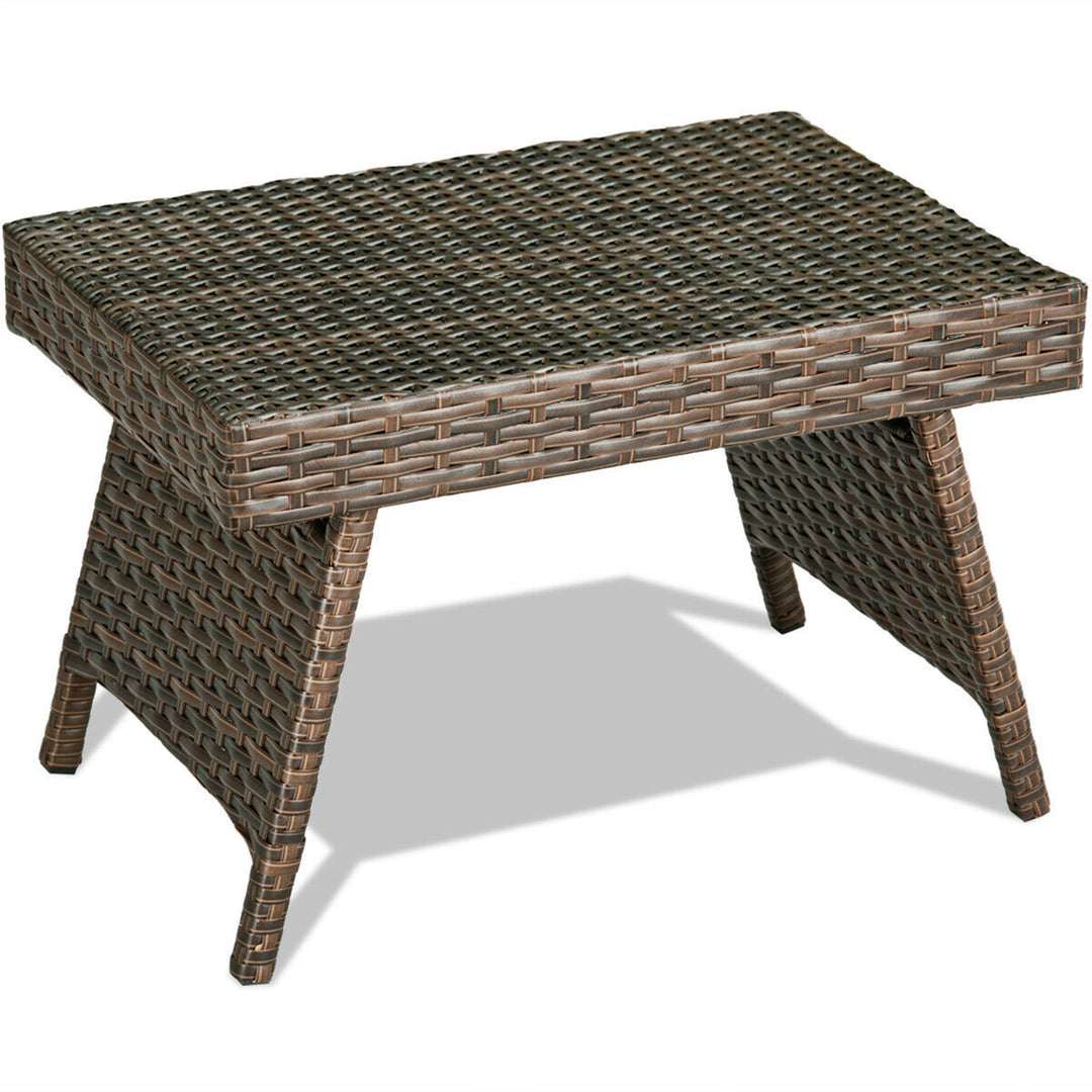 Folding Rattan Wicker Coffee Side Table Patio Garden Poolside Yard Outdoor Image 1