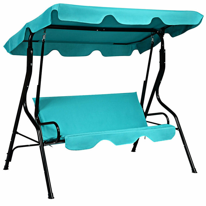 Blue Outdoor Swing Canopy Patio Swing Chair 3-Person Canopy Hammock Image 2