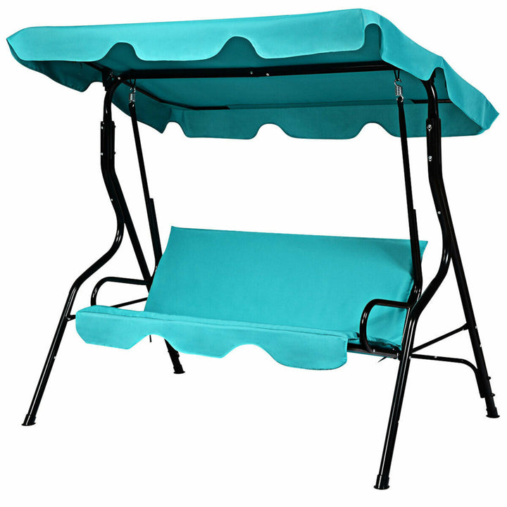 Blue Outdoor Swing Canopy Patio Swing Chair 3-Person Canopy Hammock Image 4