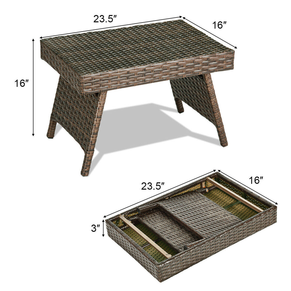 Folding Rattan Wicker Coffee Side Table Patio Garden Poolside Yard Outdoor Image 2