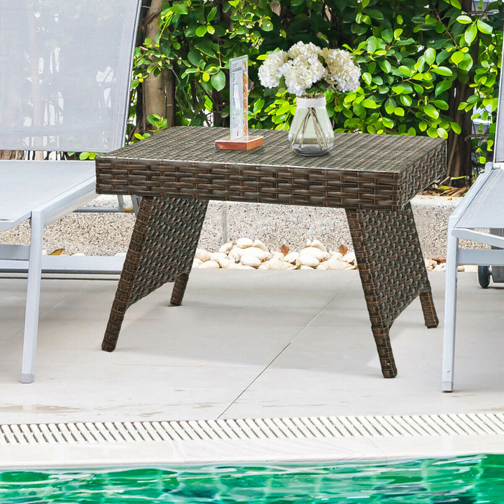 Folding Rattan Wicker Coffee Side Table Patio Garden Poolside Yard Outdoor Image 3