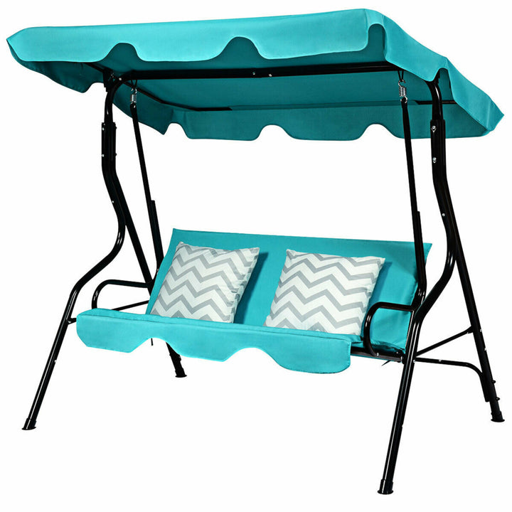 Blue Outdoor Swing Canopy Patio Swing Chair 3-Person Canopy Hammock Image 5