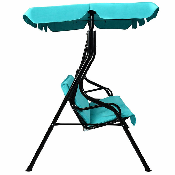 Blue Outdoor Swing Canopy Patio Swing Chair 3-Person Canopy Hammock Image 6