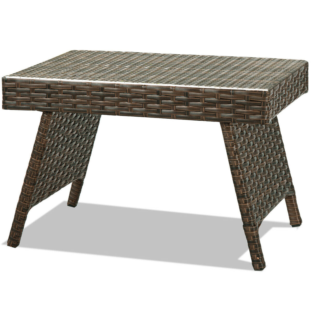 Folding Rattan Wicker Coffee Side Table Patio Garden Poolside Yard Outdoor Image 4