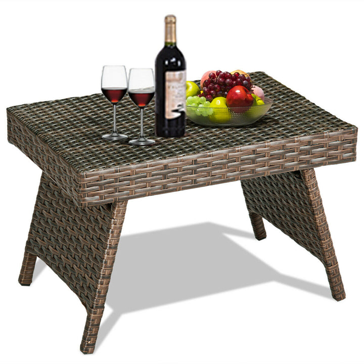 Folding Rattan Wicker Coffee Side Table Patio Garden Poolside Yard Outdoor Image 5