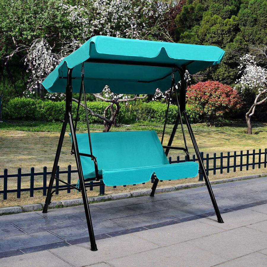 Blue Outdoor Swing Canopy Patio Swing Chair 2-Person Canopy Hammock Image 1