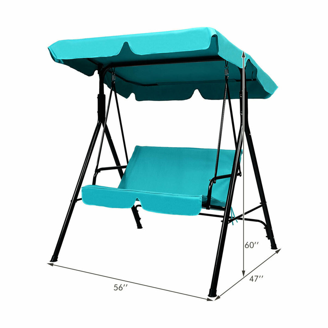 Blue Outdoor Swing Canopy Patio Swing Chair 2-Person Canopy Hammock Image 3