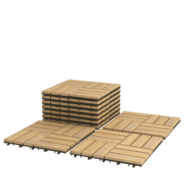 80PCS 12 x 12 Acacia Wood Deck Tiles Interlocking Patio Pavers Check Pattern Image 10