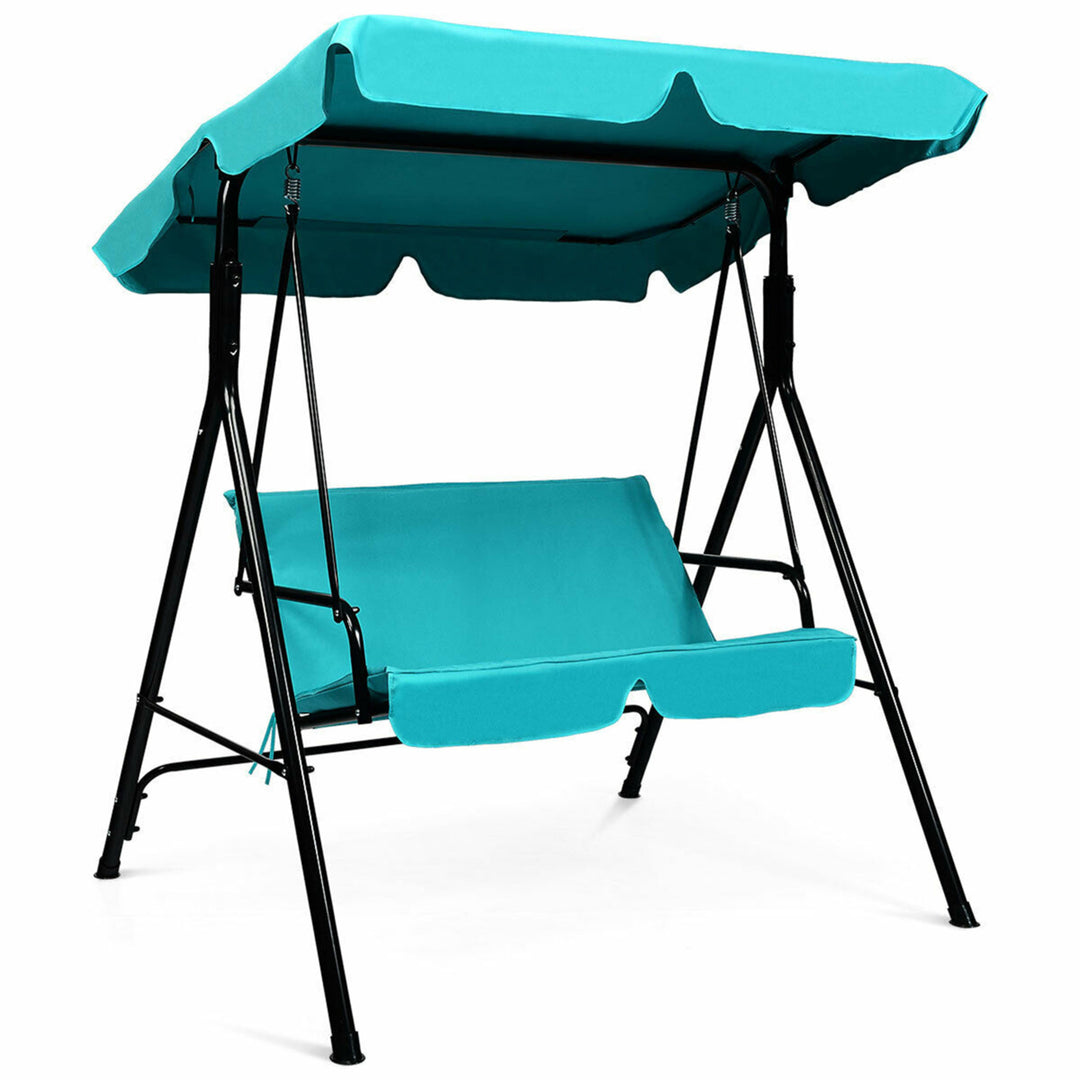 Blue Outdoor Swing Canopy Patio Swing Chair 2-Person Canopy Hammock Image 2