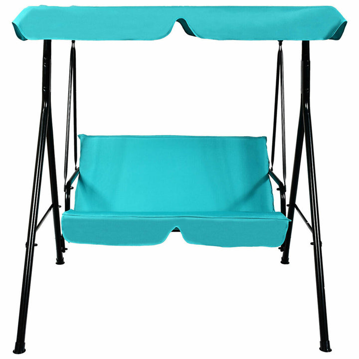 Blue Outdoor Swing Canopy Patio Swing Chair 2-Person Canopy Hammock Image 4