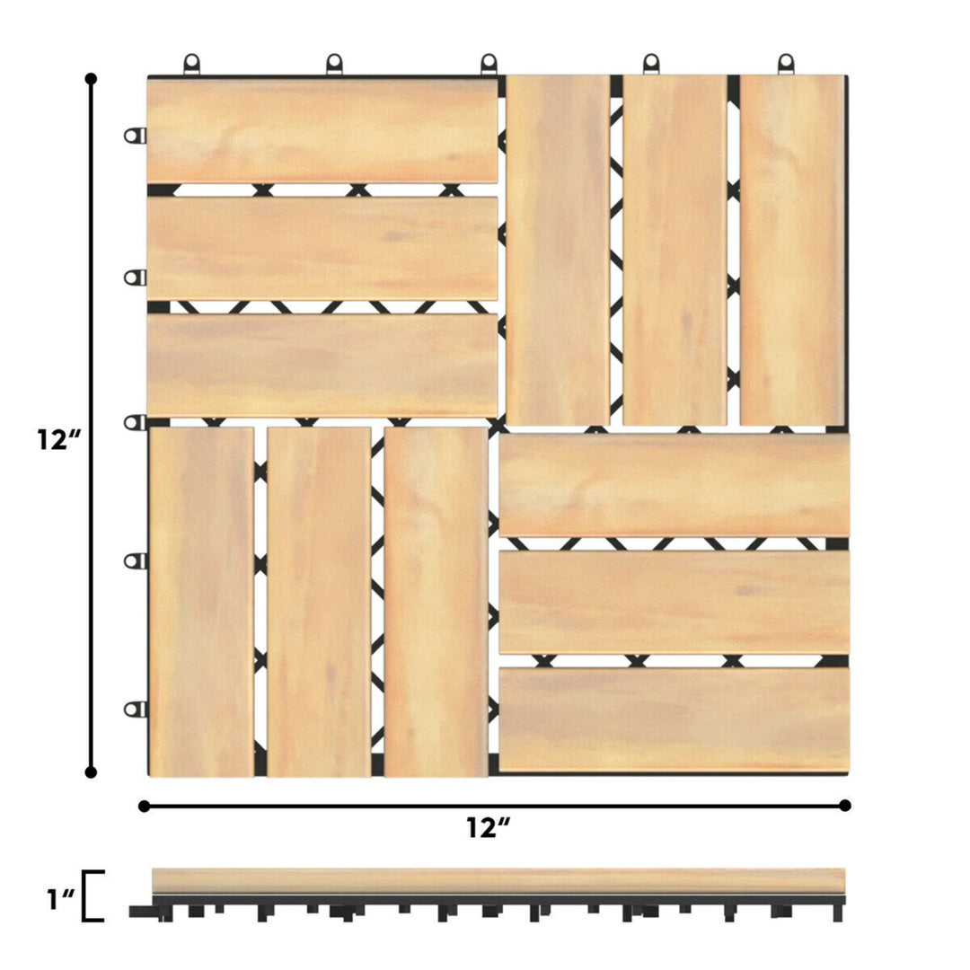 10PCS 12 x 12 Acacia Wood Deck Tiles Interlocking Patio Pavers Check Pattern Image 2