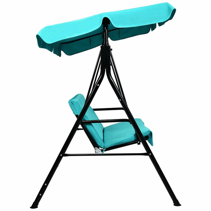 Blue Outdoor Swing Canopy Patio Swing Chair 2-Person Canopy Hammock Image 5