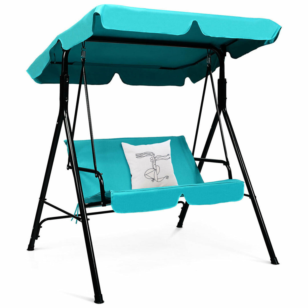 Blue Outdoor Swing Canopy Patio Swing Chair 2-Person Canopy Hammock Image 6