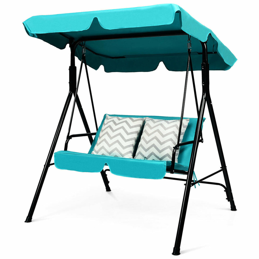 Blue Outdoor Swing Canopy Patio Swing Chair 2-Person Canopy Hammock Image 7