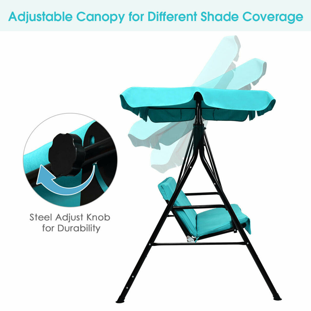 Blue Outdoor Swing Canopy Patio Swing Chair 2-Person Canopy Hammock Image 8