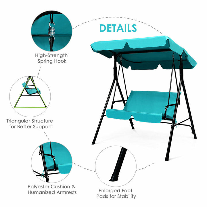 Blue Outdoor Swing Canopy Patio Swing Chair 2-Person Canopy Hammock Image 9