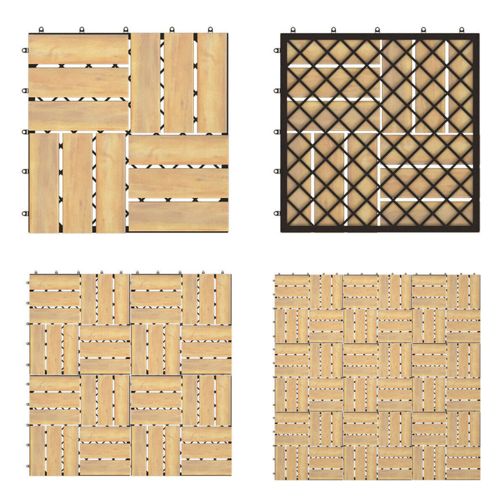 10PCS 12 x 12 Acacia Wood Deck Tiles Interlocking Patio Pavers Check Pattern Image 6