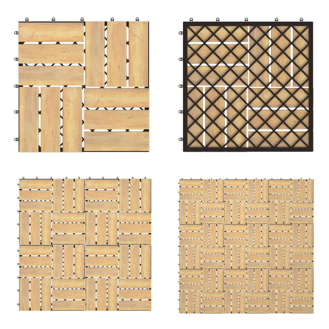 20PCS 12 x 12 Acacia Wood Deck Tiles Interlocking Patio Pavers Check Pattern Image 6