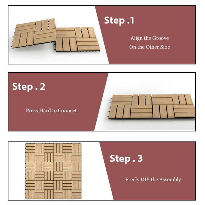 40PCS 12 x 12 Acacia Wood Deck Tiles Interlocking Patio Pavers Check Pattern Image 3