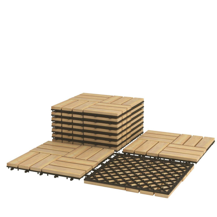 20PCS 12 x 12 Acacia Wood Deck Tiles Interlocking Patio Pavers Check Pattern Image 10