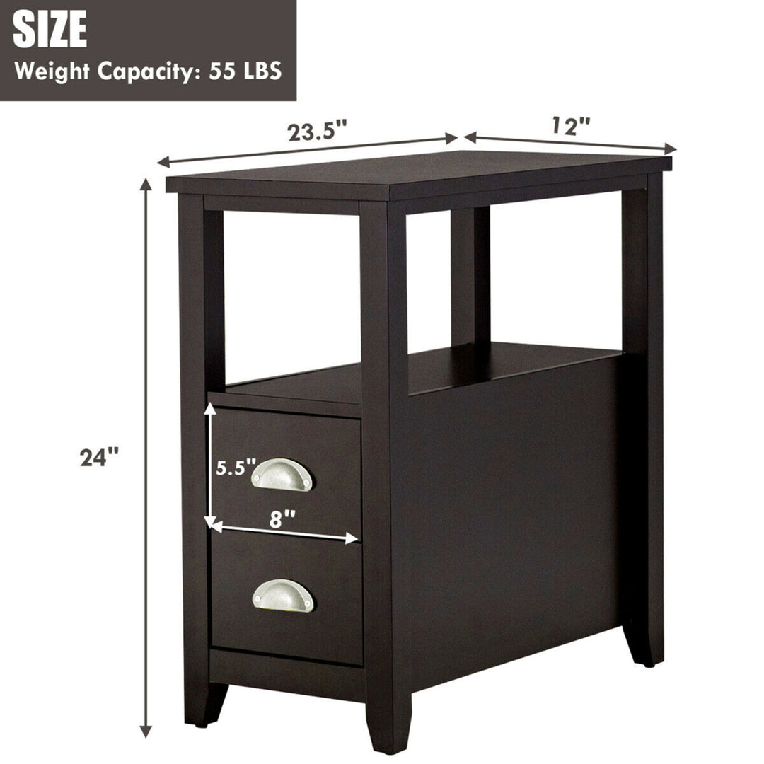 Set of 2 End Bedside Table Rectangular Nightstand W/ 2 Drawers and Shelf Espresso Image 3