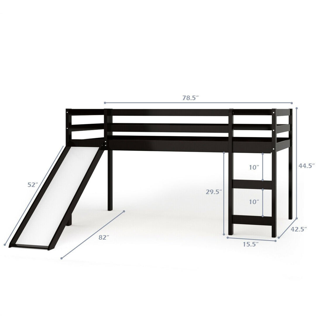 Twin Size Loft Bed with Slide Wood Low Sturdy Loft Bed for Kids Bedroom Espresso Image 2