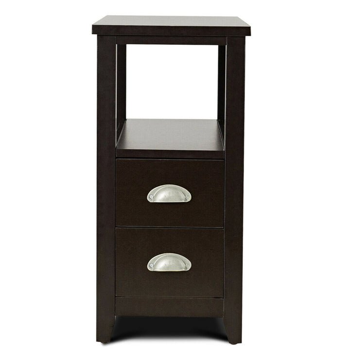 Set of 2 End Bedside Table Rectangular Nightstand W/ 2 Drawers and Shelf Espresso Image 10