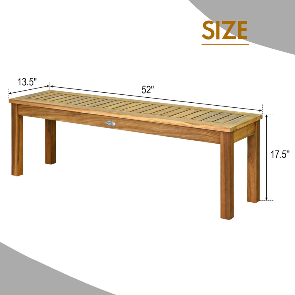 Set of 2 Acacia Wood Bench Dining Bench Patio Garden w/ Slatted Seat Indonesia Teak Image 2