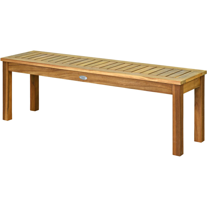 Set of 2 Acacia Wood Bench Dining Bench Patio Garden w/ Slatted Seat Indonesia Teak Image 6