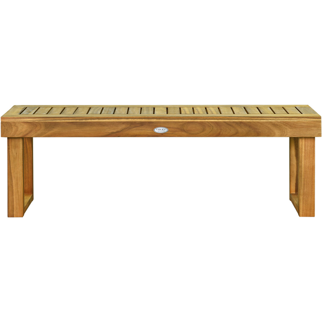 Acacia Wood Bench Dining Bench Patio Garden w/ Slatted Seat Indonesia Teak Image 4