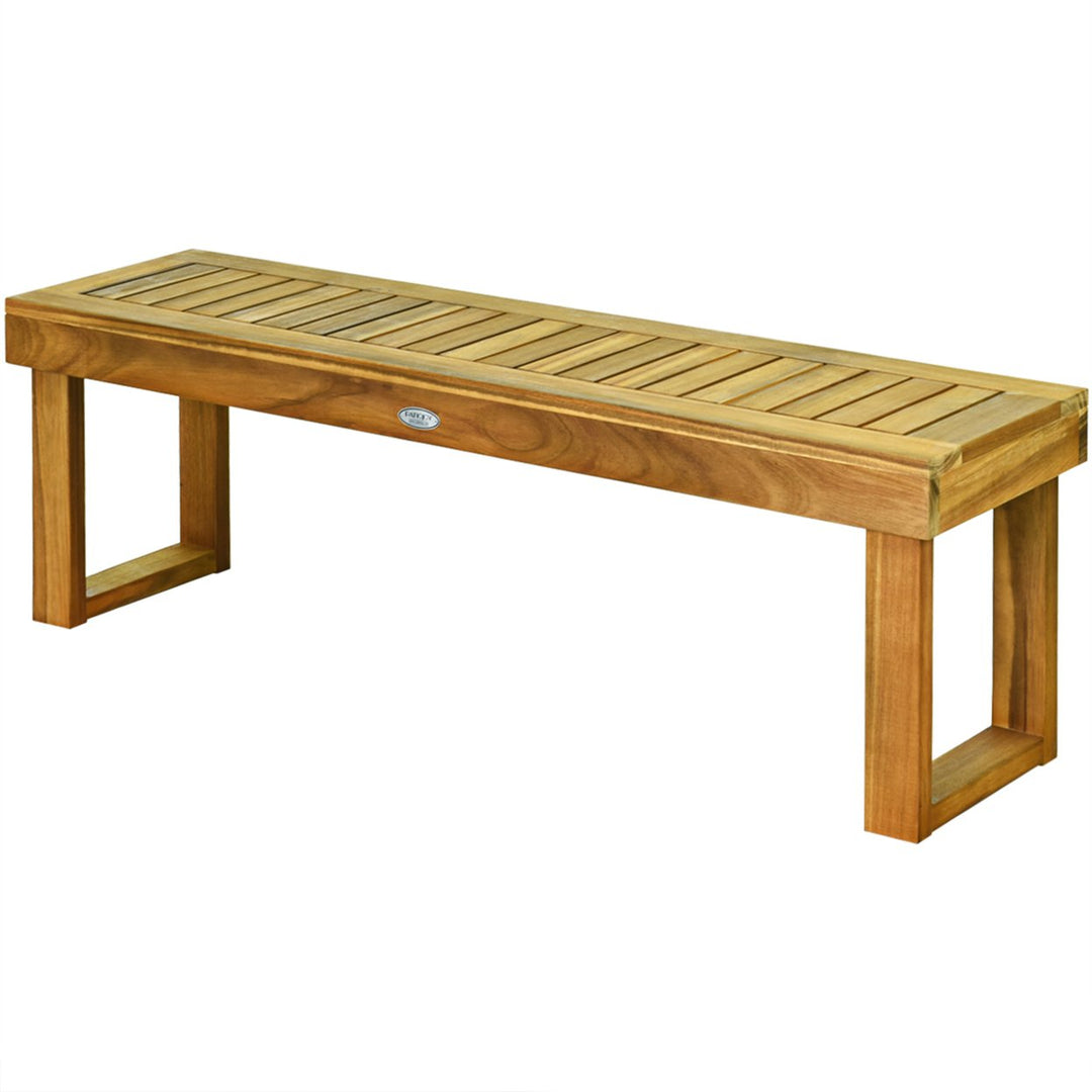 Acacia Wood Bench Dining Bench Patio Garden w/ Slatted Seat Indonesia Teak Image 5