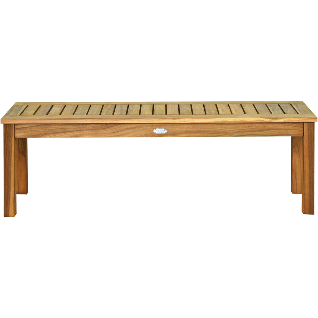 Set of 2 Acacia Wood Bench Dining Bench Patio Garden w/ Slatted Seat Indonesia Teak Image 7