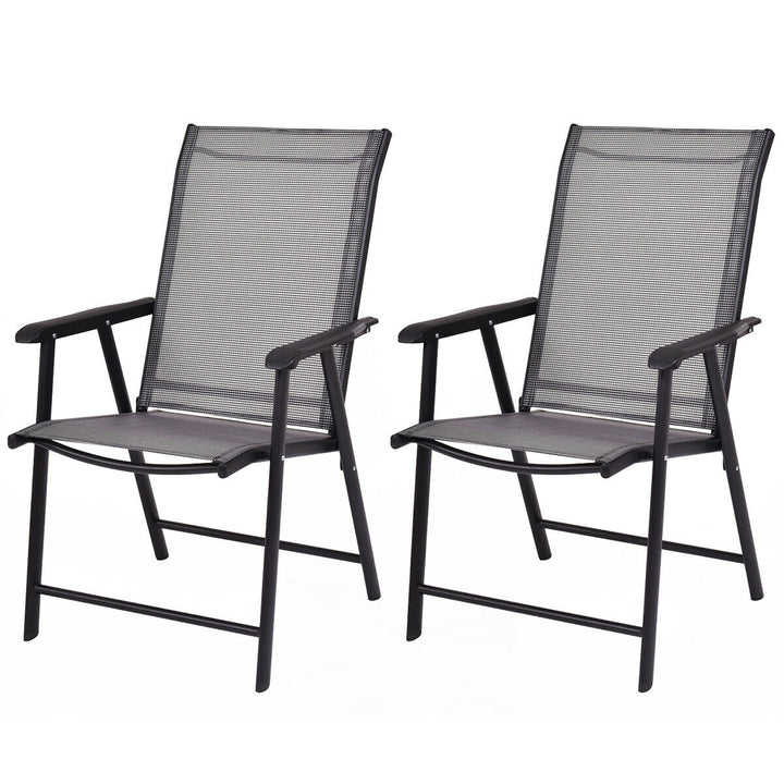 2PCS Folding Chairs Steel Frame Patio Garden Outdoor w/ Armrest and Footrest Image 1