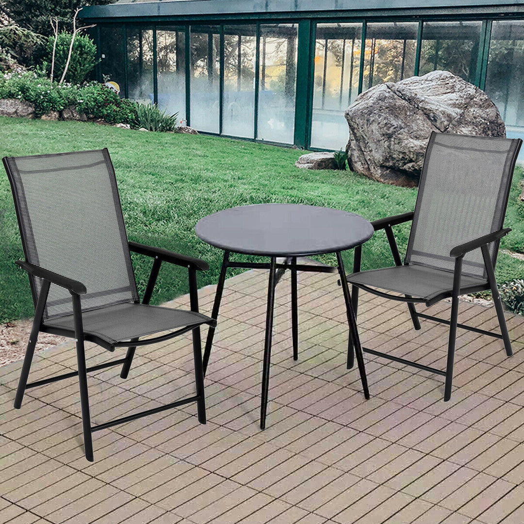 2PCS Folding Chairs Steel Frame Patio Garden Outdoor w/ Armrest and Footrest Image 3