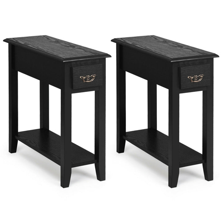 Set of 2 Nightstand 2 Tier End Bedside Sofa Side Table w/Drawer andShelf Black Image 6