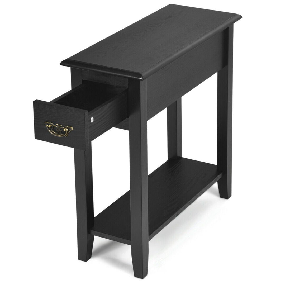 Set of 2 Nightstand 2 Tier End Bedside Sofa Side Table w/Drawer andShelf Black Image 7