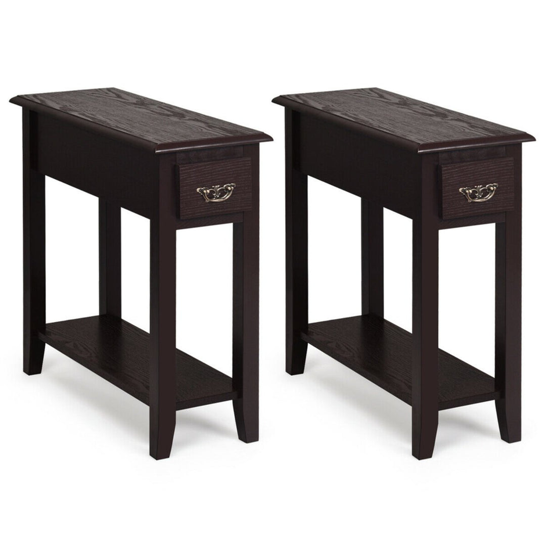 Set of 2 Nightstand 2 Tier End Bedside Sofa Side Table w/Drawer andShelf Espresso Image 6