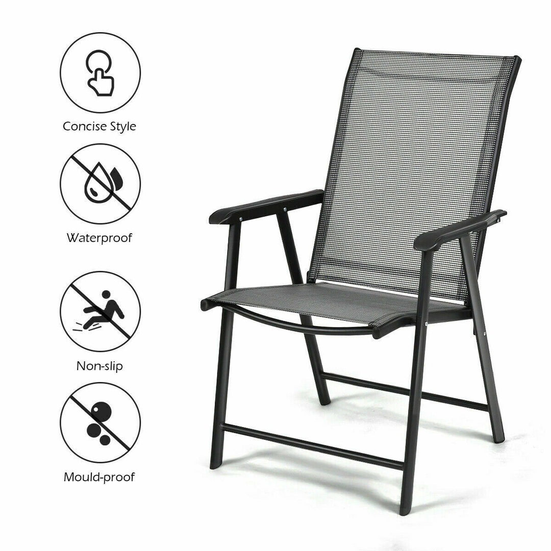 2PCS Folding Chairs Steel Frame Patio Garden Outdoor w/ Armrest and Footrest Image 7