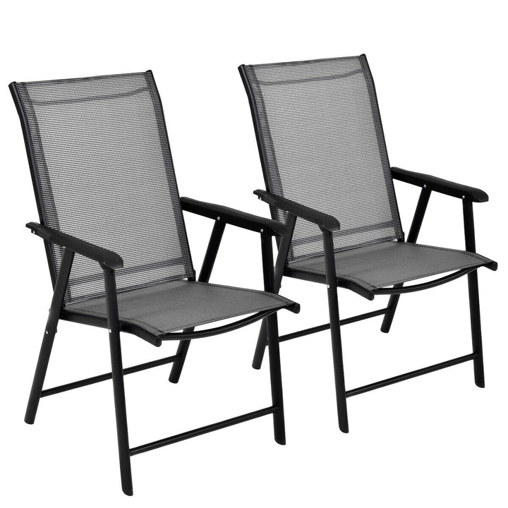 2PCS Folding Chairs Steel Frame Patio Garden Outdoor w/ Armrest and Footrest Image 8