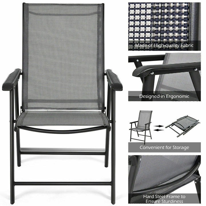 2PCS Folding Chairs Steel Frame Patio Garden Outdoor w/ Armrest and Footrest Image 10