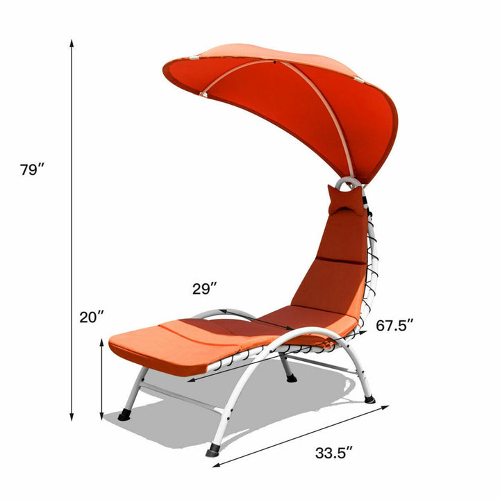 Patio Lounge Chair Chaise Outdoor w/ Steel Frame Cushion Canopy Orange Image 3