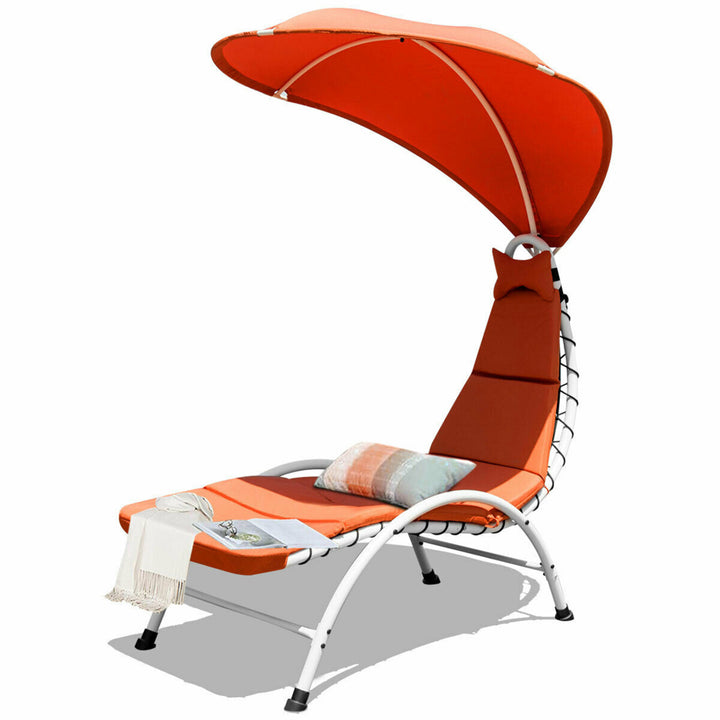 Patio Lounge Chair Chaise Outdoor w/ Steel Frame Cushion Canopy Orange Image 2