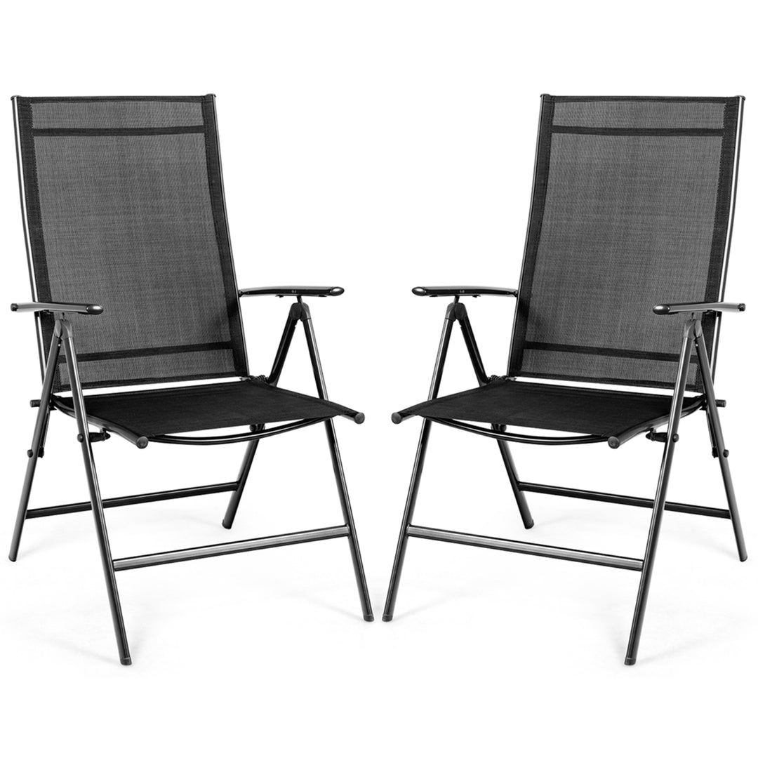 2PCS Folding Chair Patio Garden Outdoor w/ Steel Frame Adjustable Backrest Image 1