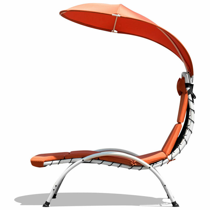 Patio Lounge Chair Chaise Outdoor w/ Steel Frame Cushion Canopy Orange Image 5